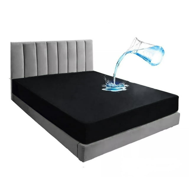 Amorosa Protector de Colchón Impermeable, Antiarrugas y de Diseño Minimalista (Matrimonial, Negro, 135*190*45CM)