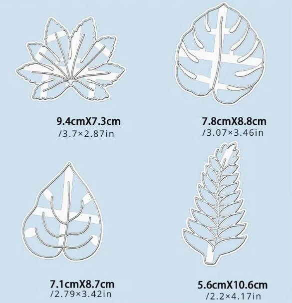 4 Tropical Leaf Clay Molds - DIY Ceramic Sculpting Tools with Cutting Molds for Plant Printing and Crafts, Made of Plastic
