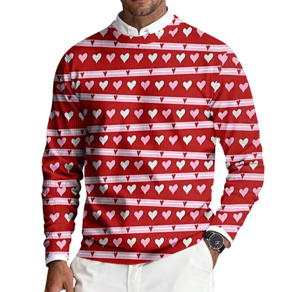 Men's Pullover Valentine's Day Long Sleeve Heart Love Knit Sweaters Valentines Pullover Sweaters