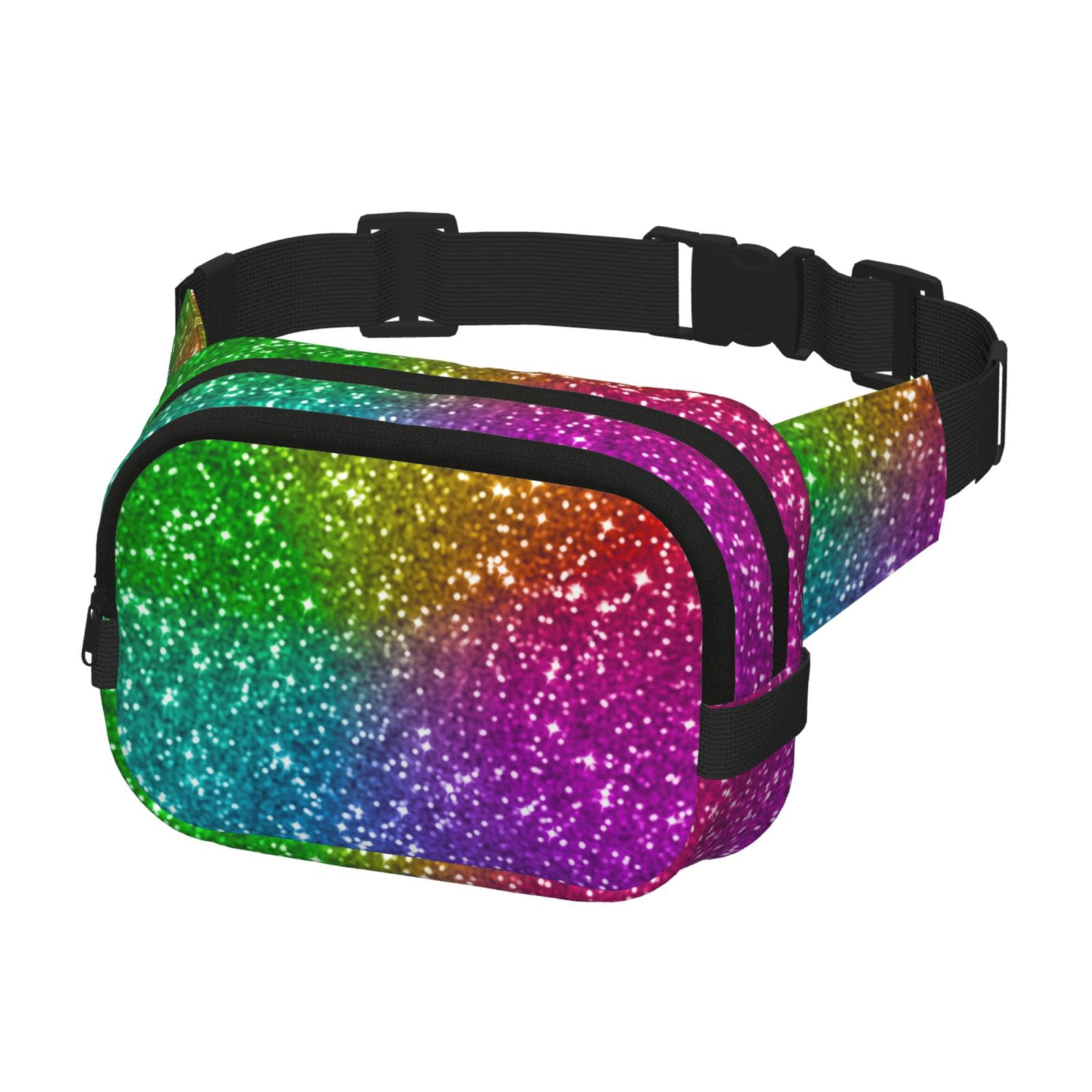 Hirioo Colorful Glitter for Double Layer Waist Bag Adjustable Fanny Pack For Travel Running Hiking