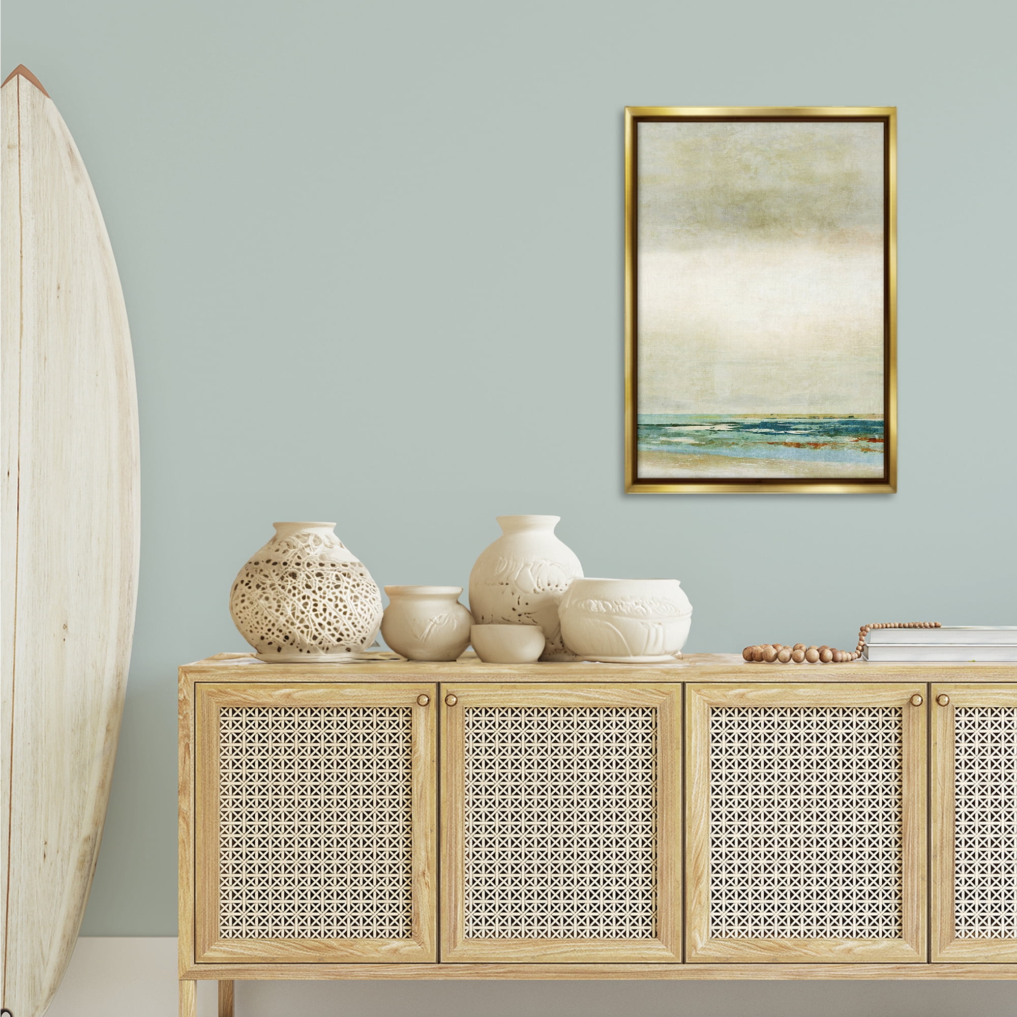 Stupell Industries Neutral Beige Beach Abstraction Abstract Painting Gold Floater Framed Canvas Art Print Wall Art, 21 x 31
