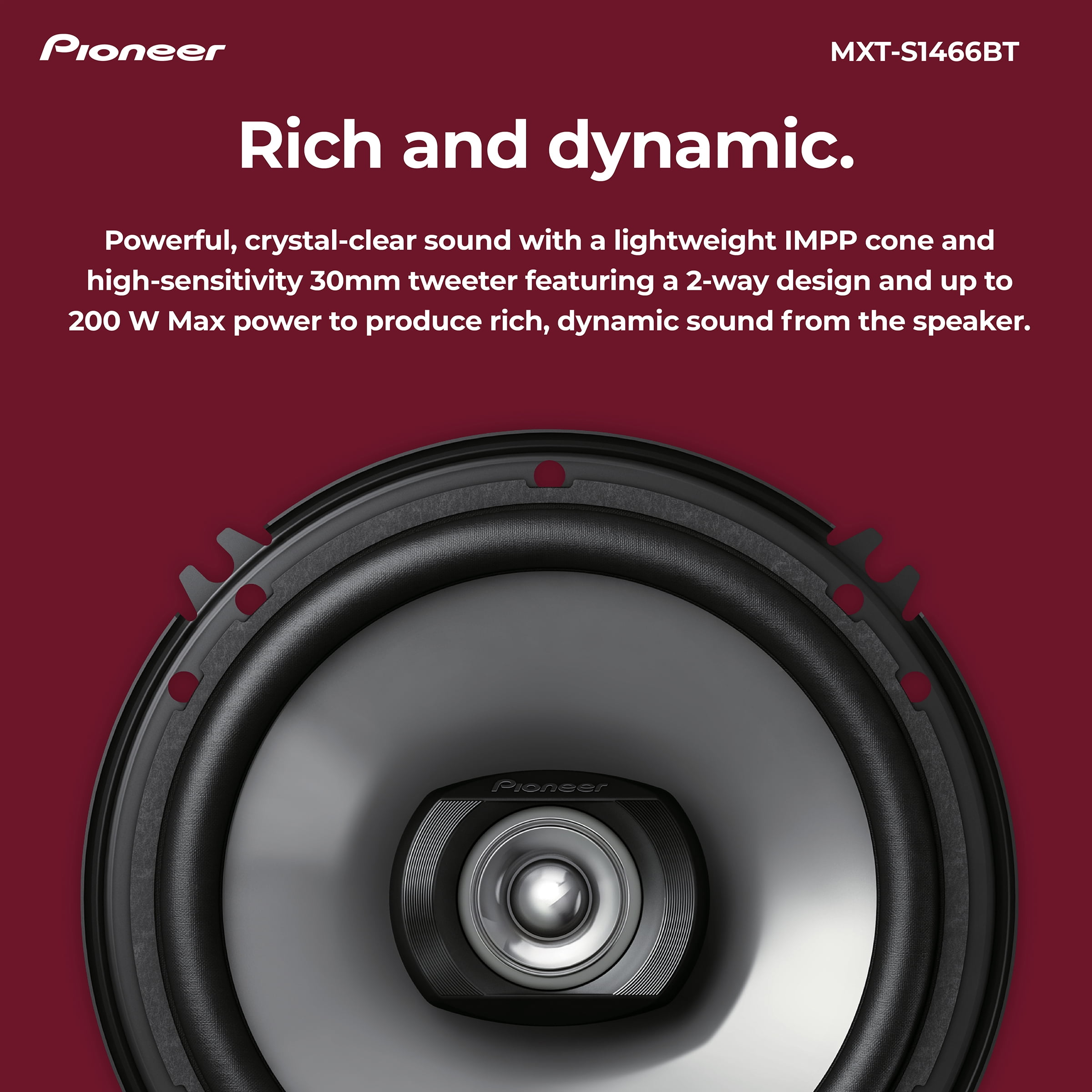 Pioneer MXT-S1466BT Car Audio Stereo Bundle ‒ Bluetooth Head Unit Receiver + (4) 6.5″ 4-Ohm Speakers, 50W x 4 RMS, Hands-Free Calling, USB, AM/FM, Loud Bass Upgrade