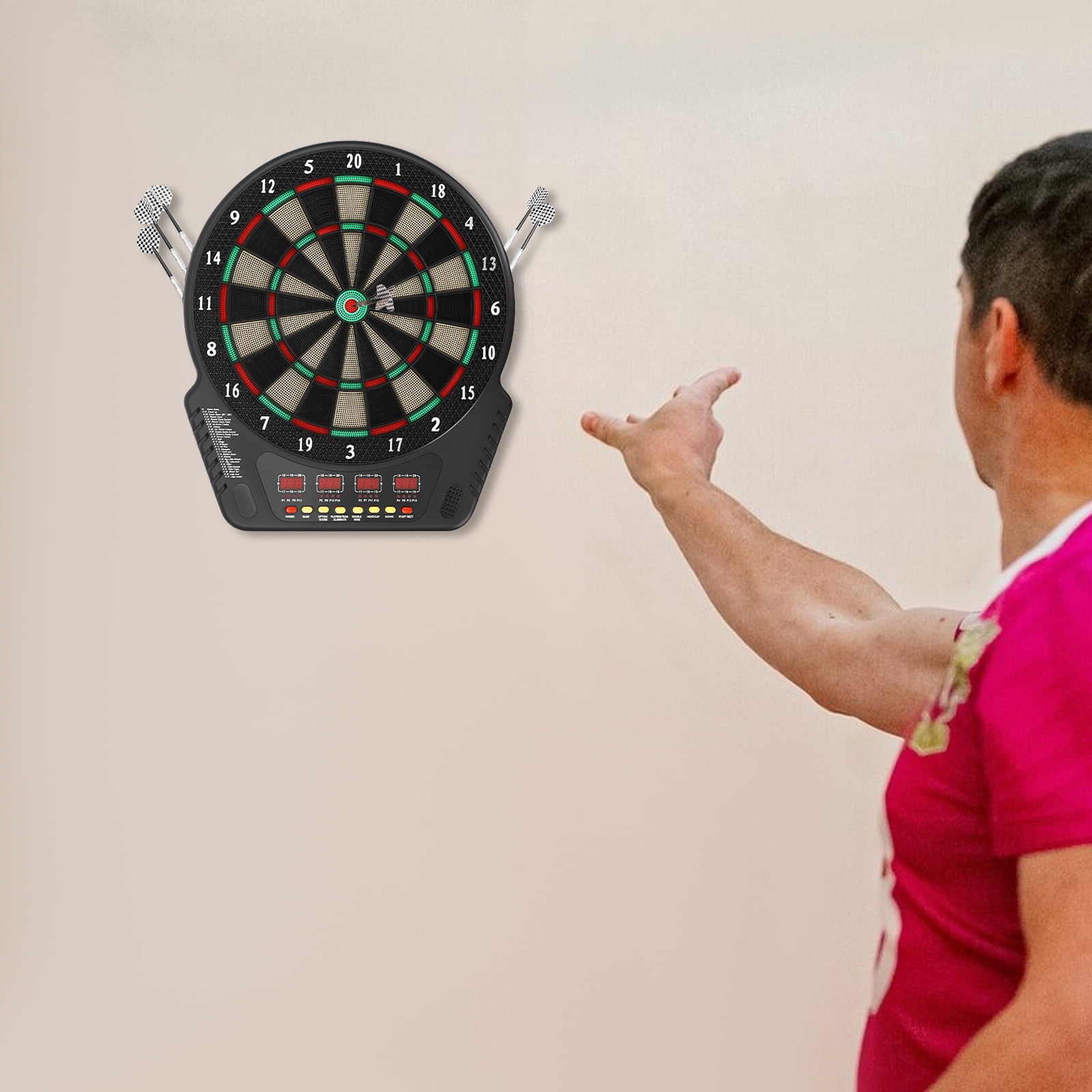 Peakora Electronic Tip Dartboard Cabinet Set with 6PCS Darts Innovative Electronic Dart Board Soft Tip Dartboard Set for Game Room 27 Games with 243 Variants Colorful LED