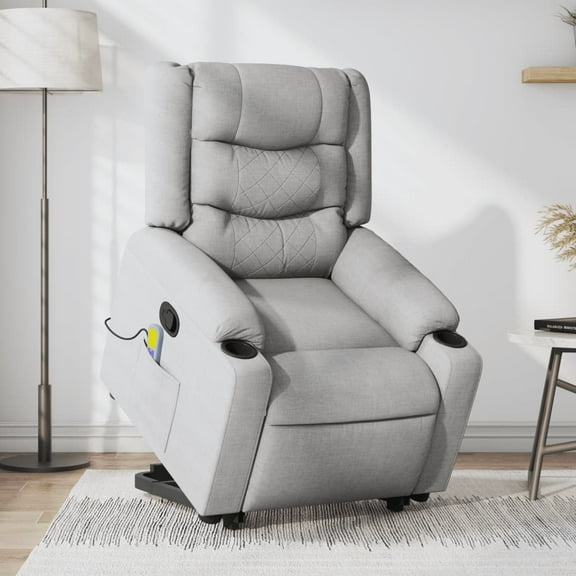 vidaXL Stand up Massage Recliner Chair Light Gray Fabric