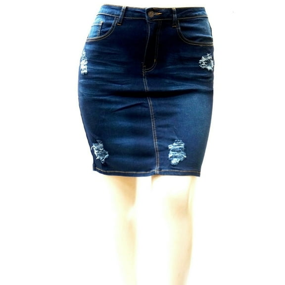 Jack David Womens Plus Size Button Front Skirt Stretch Distressed Ripped Denim Jeans 1X 2X 3X (R462)