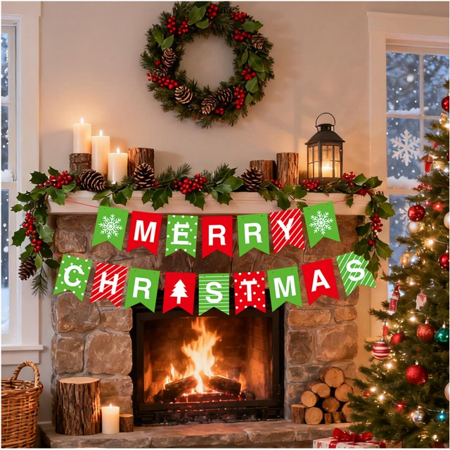 Banner de Navidad Difuento Feliz Navidad Rojo Verde