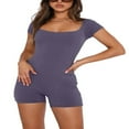thumbnail image 1 of Women‘s Sexy Ribbed Bodycon Short Jumpsuit Short Sleeve Square Neck Solid Color Buttons Overalls Playsuit One Piece Rompers, 1 of 8
