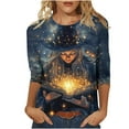 thumbnail image 2 of Kilaqueen Womens Halloween Tops 3/4 Length Sleeve Crewneck Casual Scary Funny Witch Graphic Shirts Vintage Festival Pumpkin Ghost Bat Tunic Tops, 2 of 5