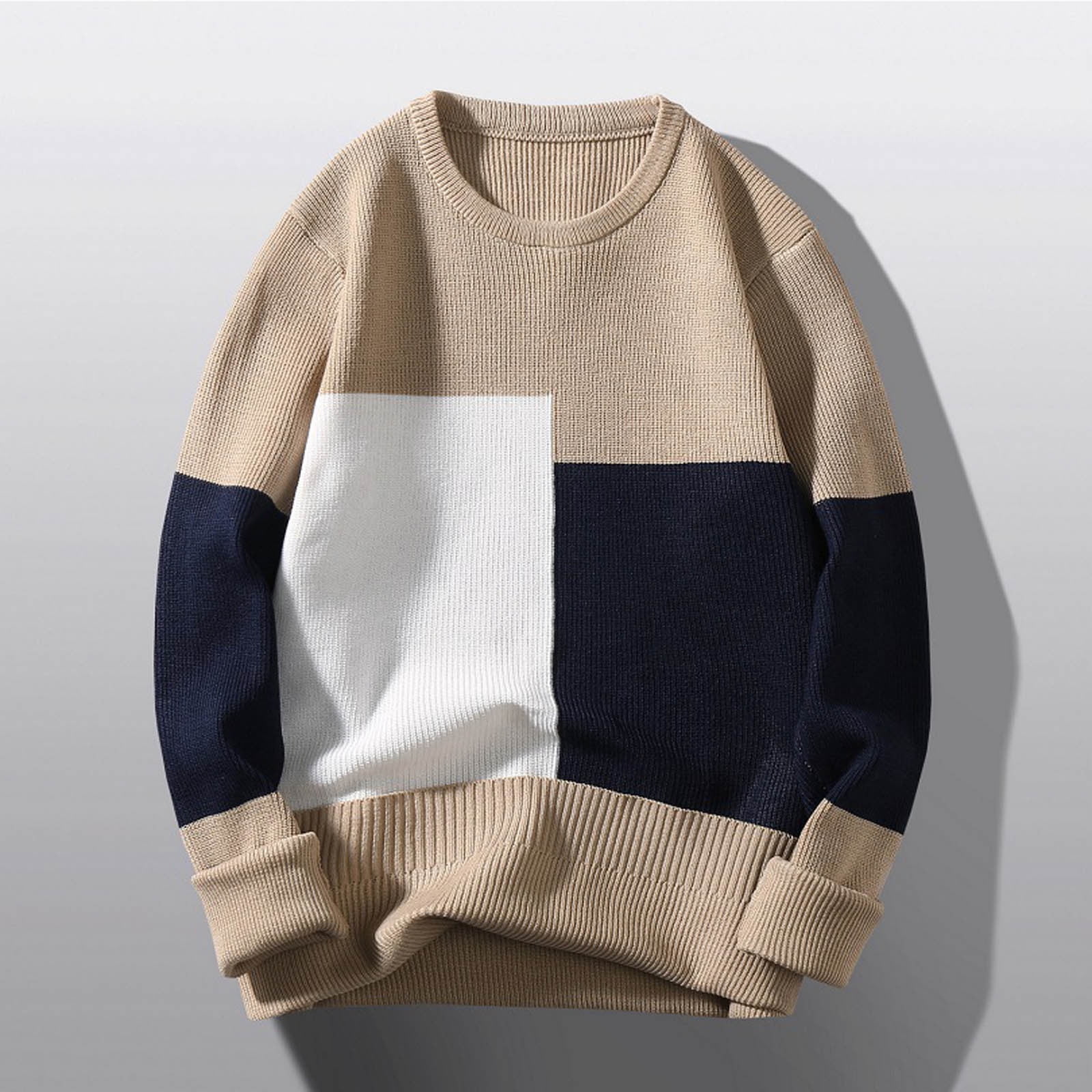 Rkstn Mens Sweater Fall Fashion Winter New Trim Warm Pullover Color Block Knitwear Fashion Sweater Man Turtleneck Sweater Casual Loose Sweaters Other