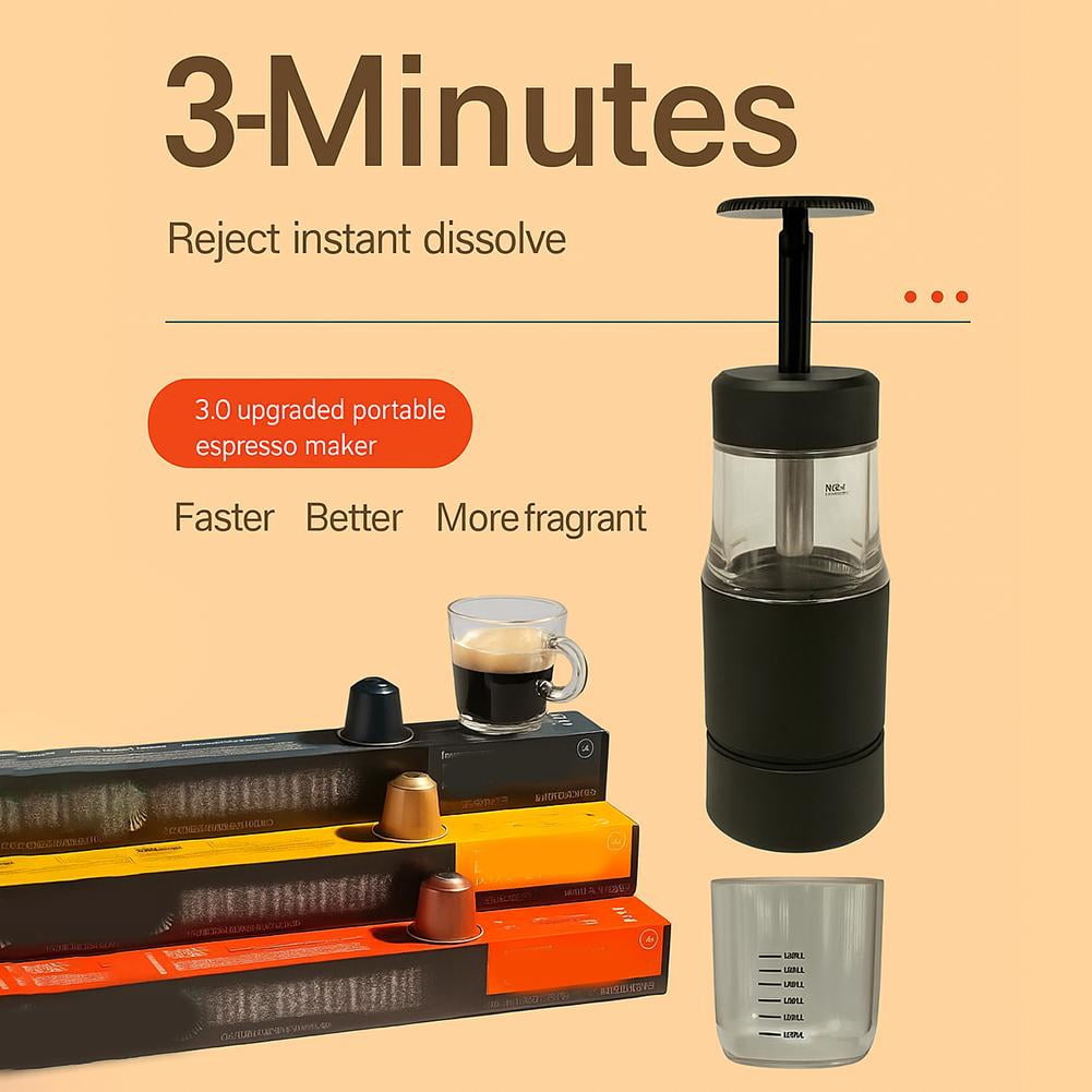 Portable Espresso Maker for Travel & Camping 18 Bar Manual Coffee Machine Ground Coffee & Pods Small Hand Press Espresso C-offee Maker for Office, Hiking, RV - Black