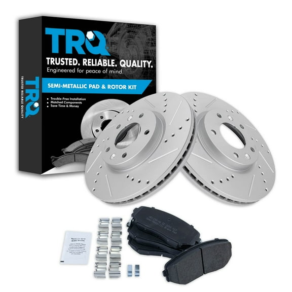 TRQ Front Performance Brake Pad & Rotor Kit Brake Pads Brake Rotors Set Semi-Metallic Premium G-Coated Fits Select 2007-2012 Mazda CX-7