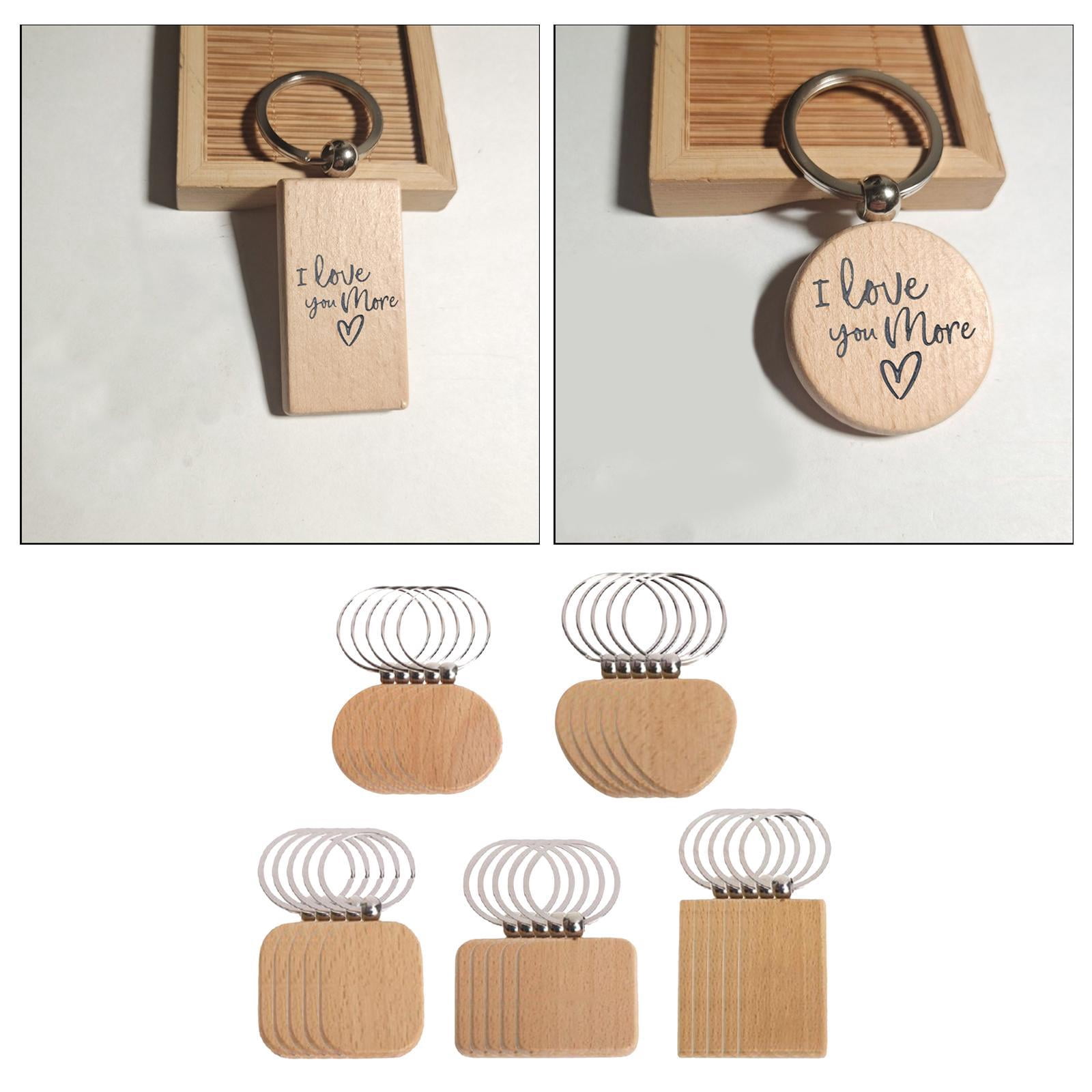 25 Pieces Wood Keychain with Metal Key DIY Blank Chain Key Tags