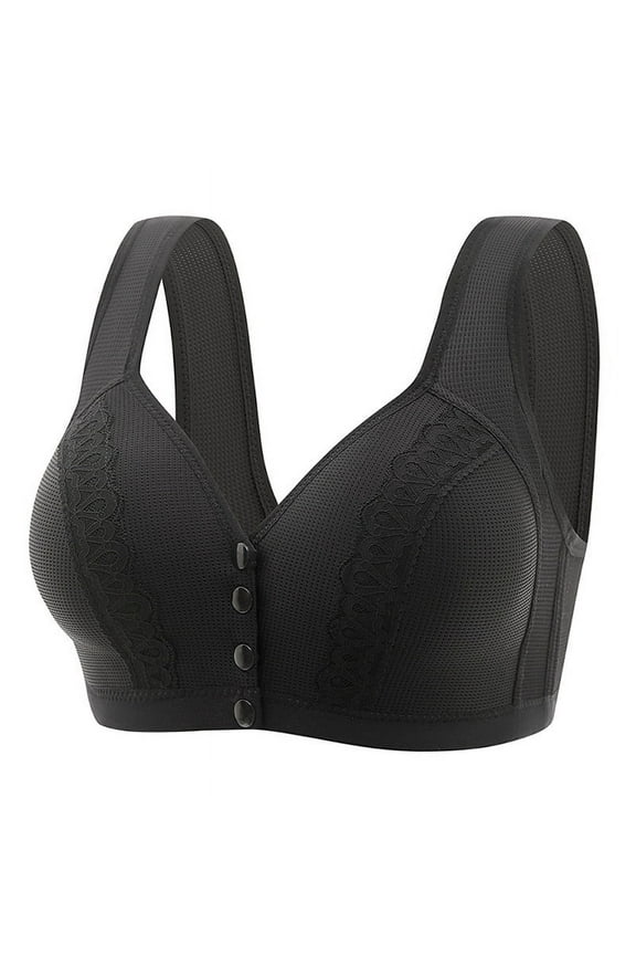 Front Closure Bras for Seniors Back Support Wireless Slightly Padded Gathered Daily Bra Wirefree Bras V Neck Comfy Corset Bra Wide Strap Bra Comfortable Breathable Brassiere Anti-Sagging Bra
