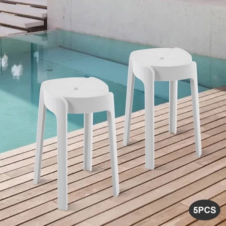 5PCS L-Shaped White Plastic Stack Stools Portable Stackable Chairs Modern Minimalist Classroom School Home
