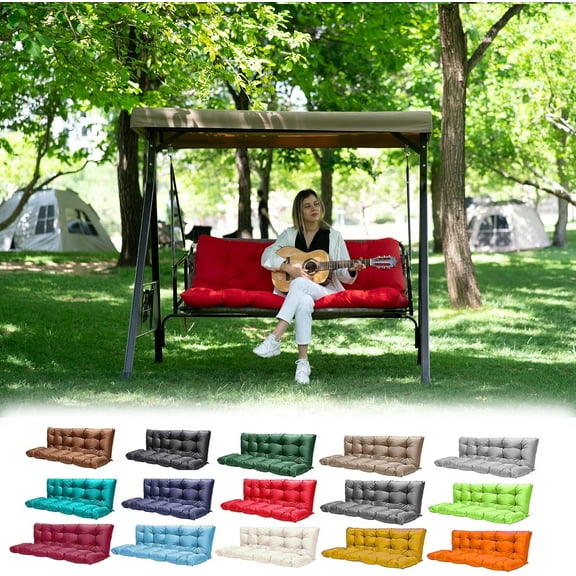 Porch Swing Cushions,Outdoor Cushions 3 Seater Replacement with Backrest, Waterproof Thickened Bench Cushion with Ties for Porch, Patio,Outdoor, Backyard and Garden (Red 60 * 40 in)