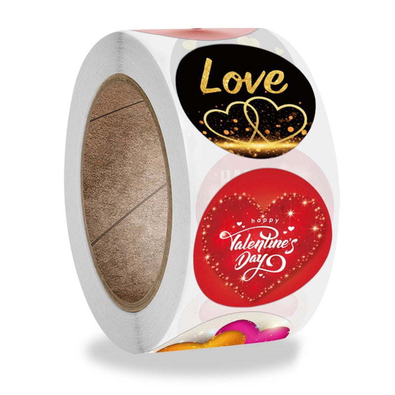 500PCS/Roll Love Heart Stickers Valentine's Day Sticker Roll Gift Packaging 