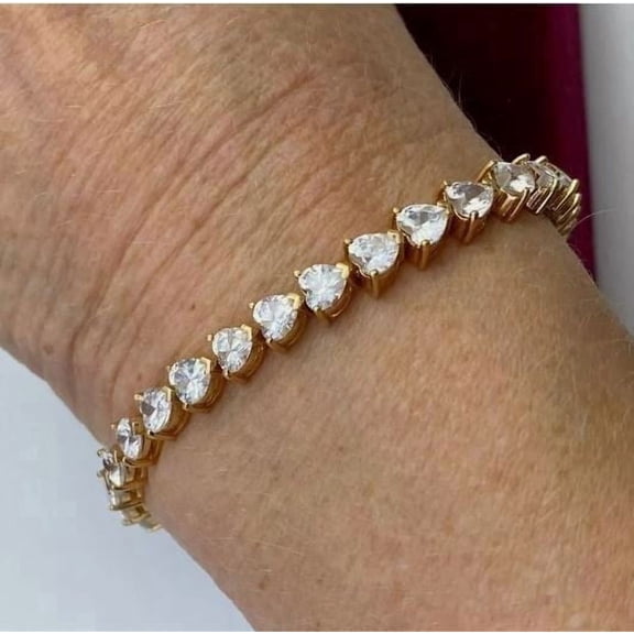 9Ct Heart Cut Lab Created Diamond Women's Tennis Bracelet 14K Yellow Gold Plated