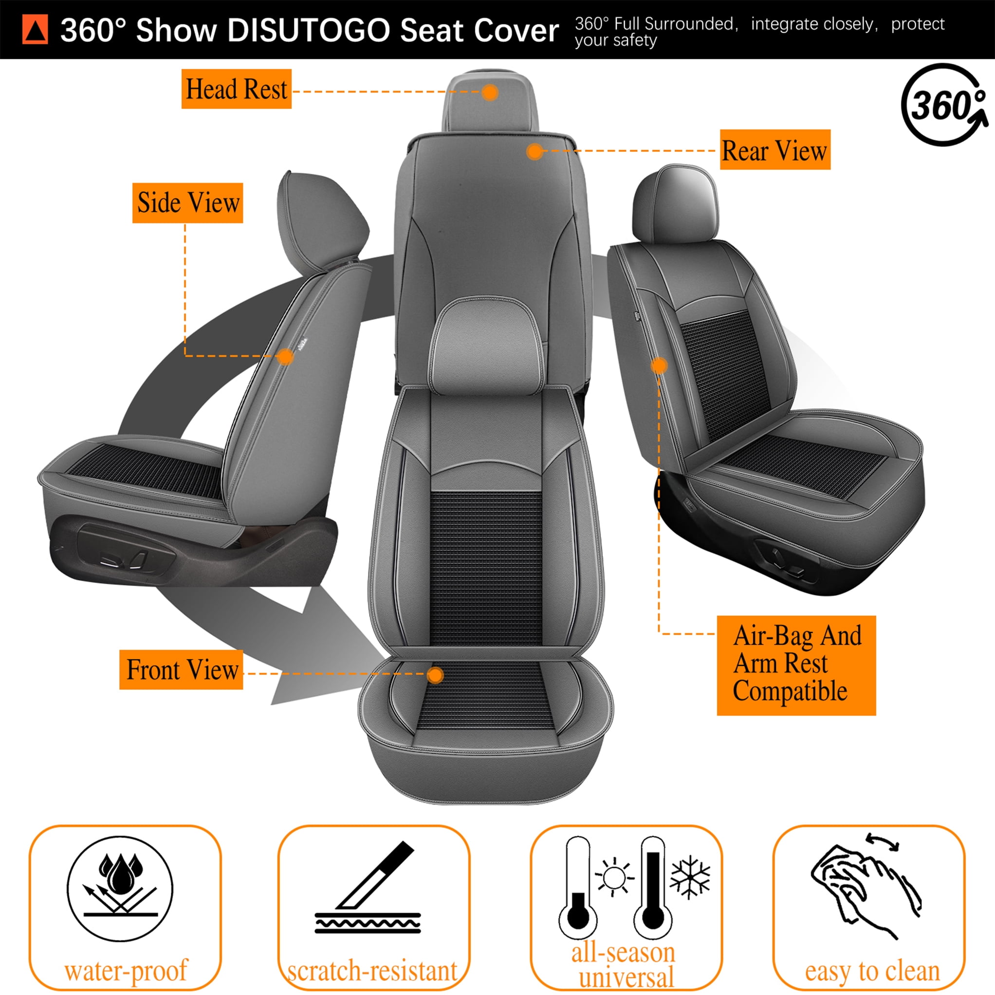 DIKSOAKR Car Seat Covers for Toyota RAV4 2013-2025 2026 Waterproof Leather Seat Covers Car Seat Protector Compatible Airbag Grey,Front Set( 2 Seats)