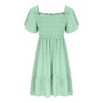 thumbnail image 6 of vdgthytj Girls Summer Dress Short Sleeve Smocked Ruffle Hem A-Line Flowy Holiday Party Sun Dresses for Kids, 6 of 8