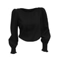 thumbnail image 4 of Long Sleeve Tops for Women Sweatshirts For Women Crewneck Puff Sleeve Tops Lightweight Sweaters Womens Tops Black M, 4 of 5