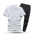 thumbnail image 4 of Conjunto de pantalones deportivos lisos para hombre, conjunto de camiseta y pantalones de nailon negro para hombre, conjuntos de dos piezas coreanos de lujo y elásticos sueltos, talla 5xl y xl, 4 of 5