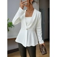 thumbnail image 4 of ZOELNIC Women's Textured Blazer Single Button Long Sleeve Business Casual Jacket with Ruffle Hem, Slim Fit Cardigan Work Blazer, S, 4 of 6
