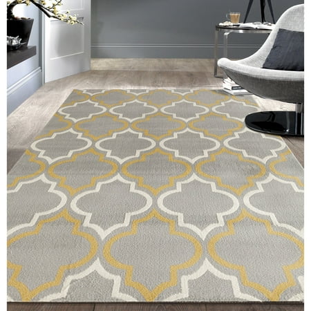 Modern Moroccan Trellis Grey/ Yellow Area Rug or (Best Selling Rum In The World)