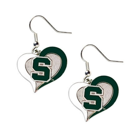 - NCAA Michigan State Spartans Sports Team Logo Swirl Heart Dangle Earring Set