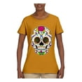 thumbnail image 2 of Wild Bobby Day Of The Dead Sugar Skull Pop Culture Women Graphic Tee, Gold, X-Large, 2 of 5