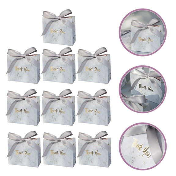 FRCOLOR Thank You Gift Bags with Exquisite Bowknot and Letter Pattern for Party Favors Light Grey Paper 10pcs
