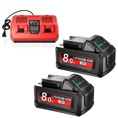 8.0Ah Replacement for Milwaukee M18 Battery Lithium and charger Compatible with Milwaukee 18V Battery 48-11-1865 48-11-1850 48-11-1860 48-11-1865 48-11-1852 48-11-1840 48-11-1862 Cordless Power Tools