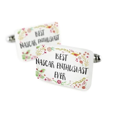 Nascar Border - Cufflinks Happy Floral Border Nascar Enthusiast Porcelain Ceramic NEONBLOND