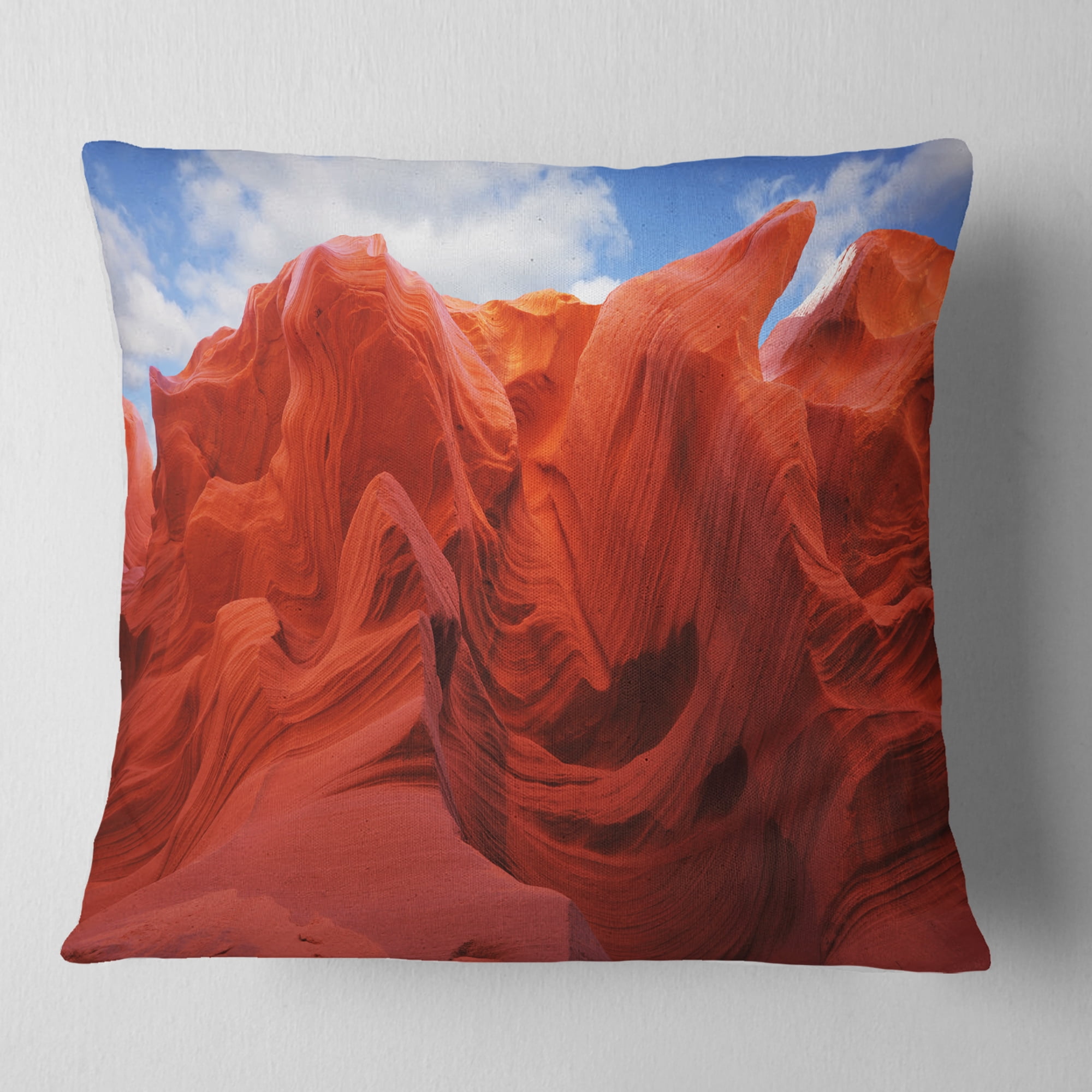 Designart Red and Orange Shade in Antelope Canyon - Photography Throw Pillow - 18x18