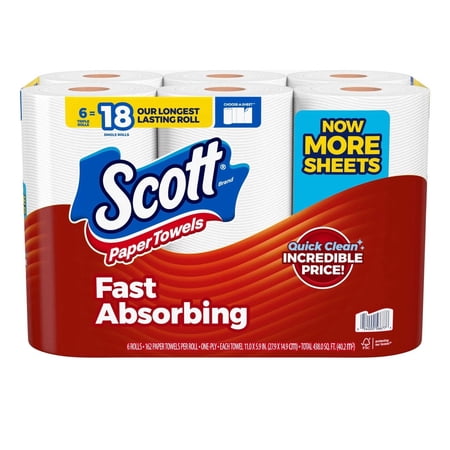 Scott Paper Towels 6 Triple Rolls – Strong & Absorbent Household Paper Towels (Equivalent to Multiple Regular Rolls)