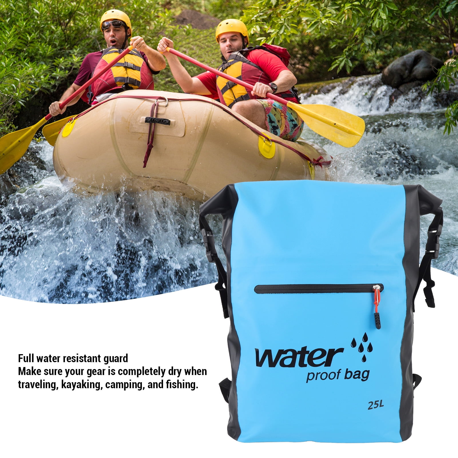 Nieyigj Heavyweight Water Resistant Dry Bag 25L Dry Wet Separation Hiking Dry Backpack with Shoulder Strap for Outdoors Activities Blue 16.5 inches / 42 cm