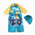 thumbnail image 4 of NOLDARES Cute Baby Boy Swimsuit Long Sleeve/Short Sleeved One Piece Bathing Suit Summer Infant Surfing Suit(Blue,3-4 Years), 4 of 5