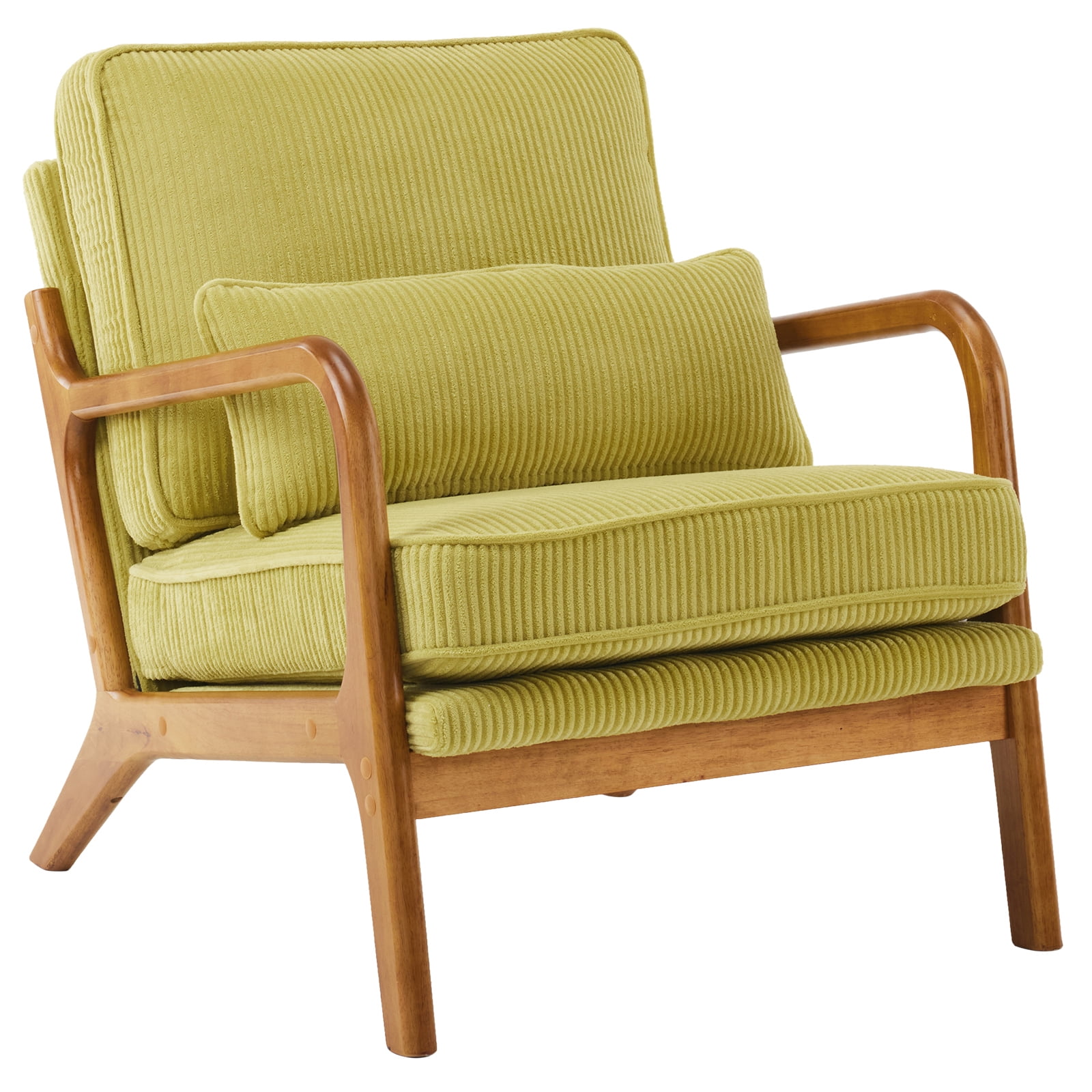 Ktaxon Accent Chair Corduroy Upholstered Armchair, Reading Club Chair with Pillow and Solid Wood Frame for Living Room Bedroom Furniture Olive Green