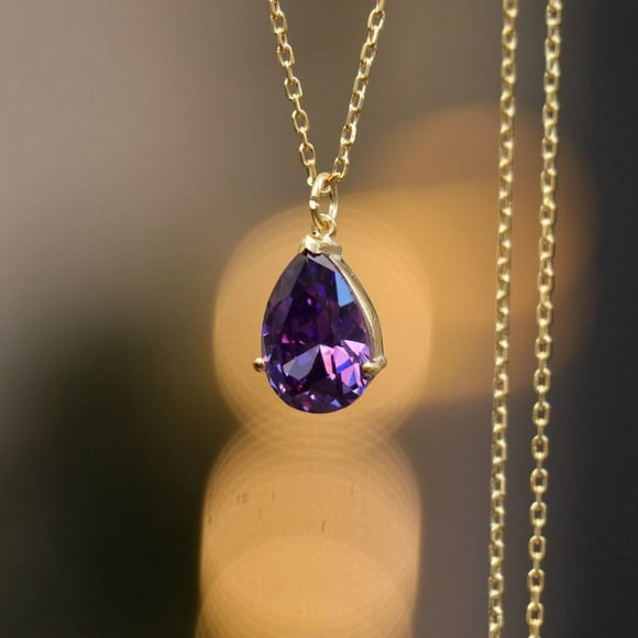 Drop Amethyst Necklace, Gold Plated Necklace, Amethyst Elegant Pendant, Dainty Necklace, Amethyst Pendant, February Birthstone Pendant