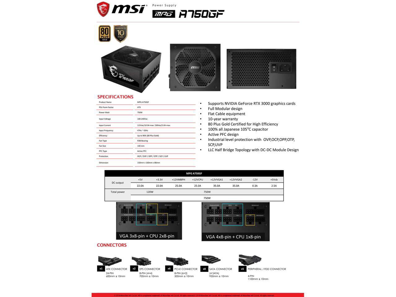 MSI MPG A750GF 750Watts 80+ Full Modular Power Supply Gold – EasyPC