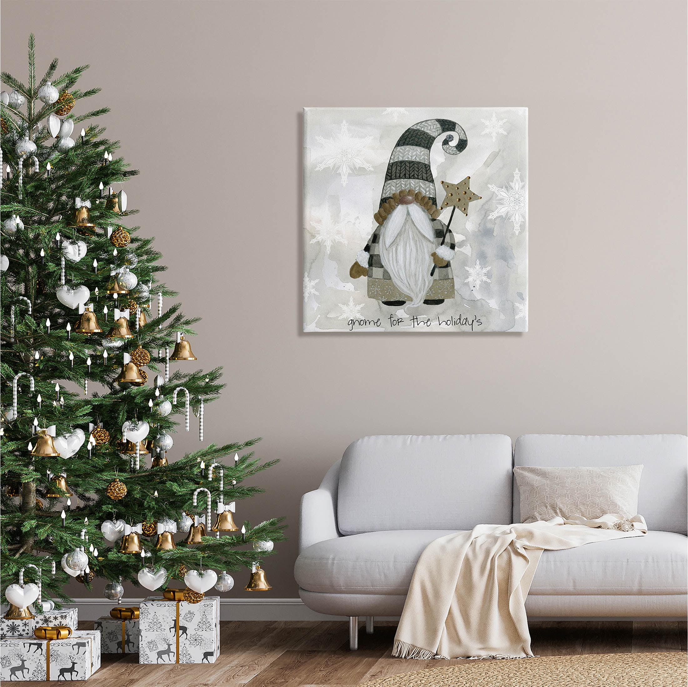 Stupell Industries Gnome For Holidays Snowflakes Graphic Art Gallery Wrapped Canvas Print Wall Art, Design by Livi Finn