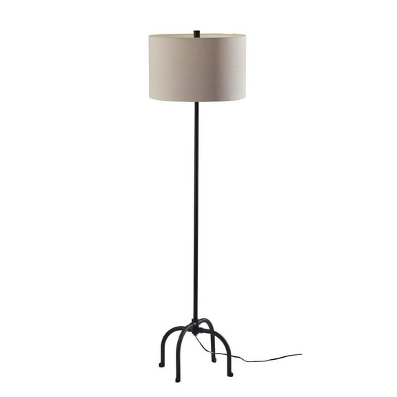 Adesso Silos 60" 3-Way Black Decorative Floor Lamp with Beige Textured Drum Shade