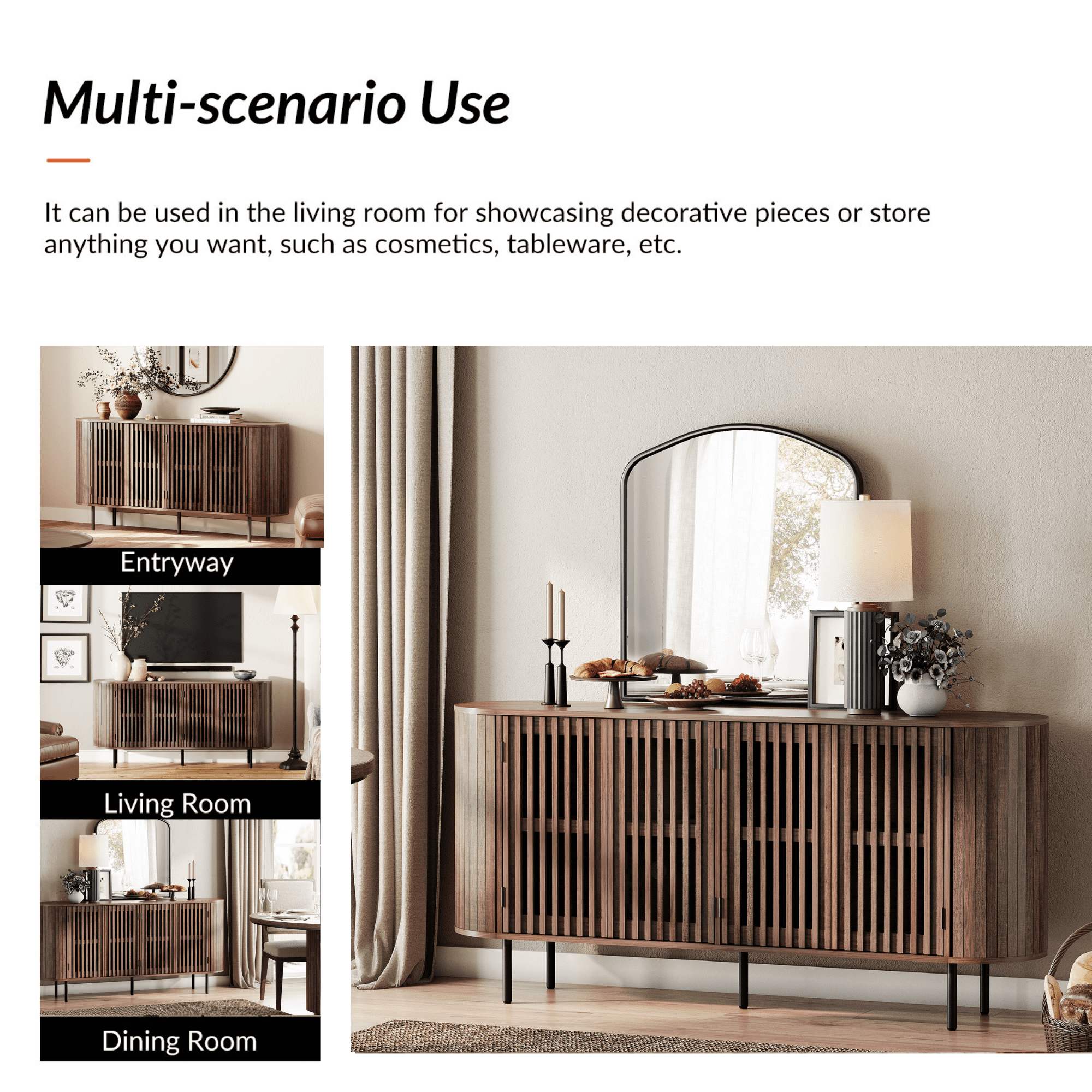 WAMPAT Fluted TV Stand for 75 Inch TV, Modern Entertainment Center with Storage, Wooden Media Console with Pop-up Doors for Livingroom, Bedroom, Walnut