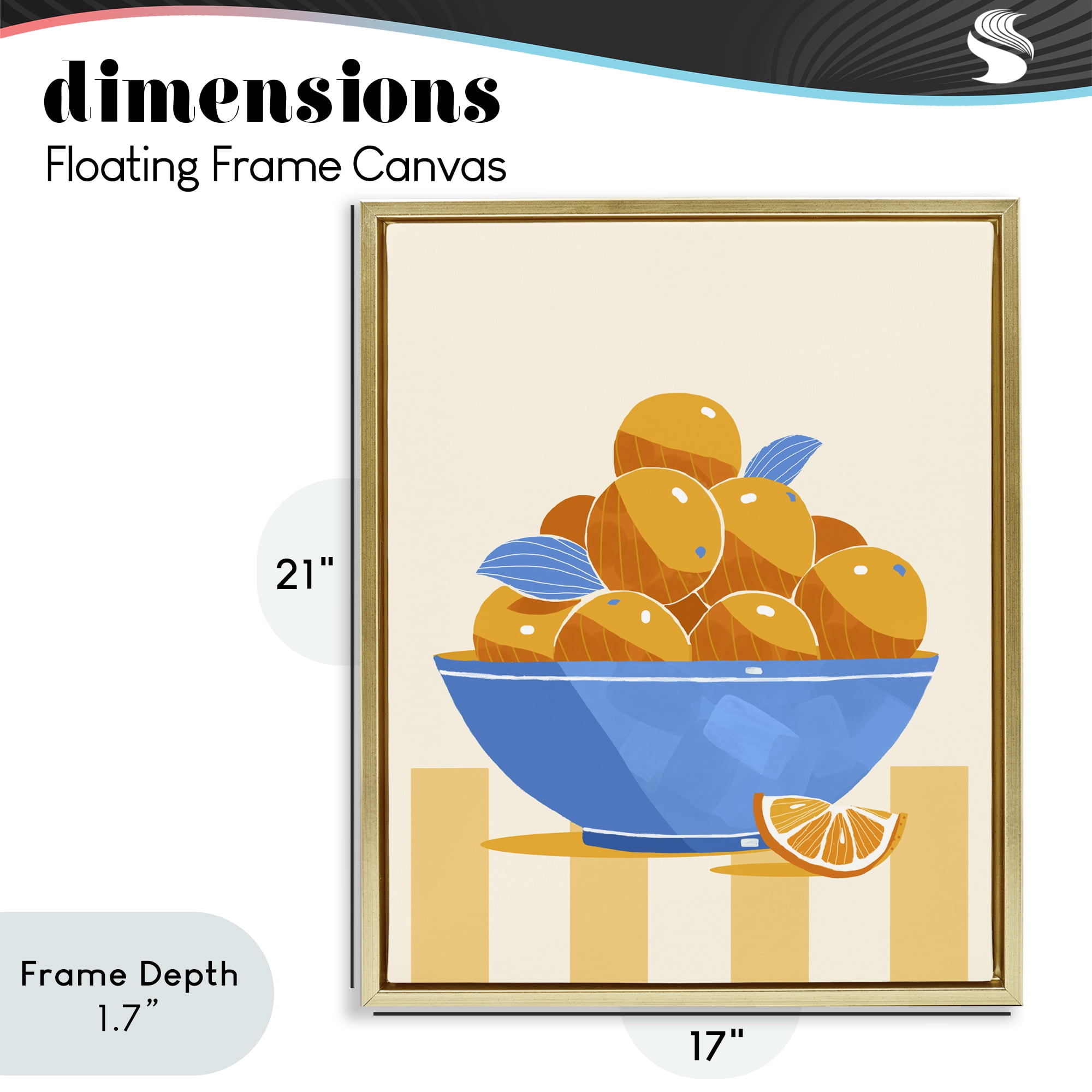 Stupell Industries Orange Citrus Bowl Striped Gold Framed Floater Canvas Wall Art, design by Lucca Sheppard