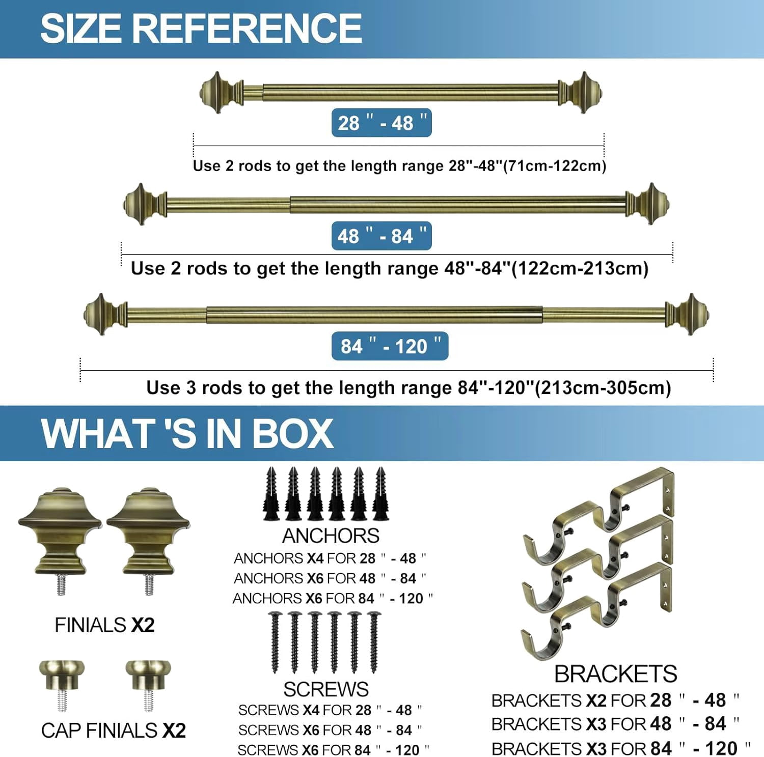 Urbanest Adjustable Double Curtain Rod Set Pila Flat Button Finials – 1″ Front & 5/8 Back Rod With Antique Brass Rod, 84–120 Inches