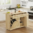 thumbnail image 5 of Roromall Rattan Kitchen Island Table on Wheels with Drop Leaf, Tilt Out Trash Can Cabinet with 2 Door, Storage Cabinet, 2 Drawer, Spice Rack, Rolling Kitchen Cart, 5 of 9