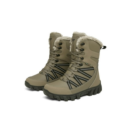 

Difumos Men Warm Ankle Boot Waterproof Snow Boots Fleece Lining Winter Bootie Outdoor Slip Resistant Hiking Shoes Non-Slip Lace Up Booties Brown 6