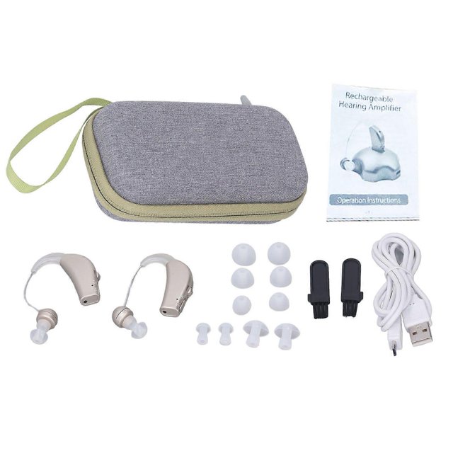 2PCS Sound Hearing Device Rechargeable Sound Enhancer Aids with Noise Reducing Feature for Adults Seniors Silver