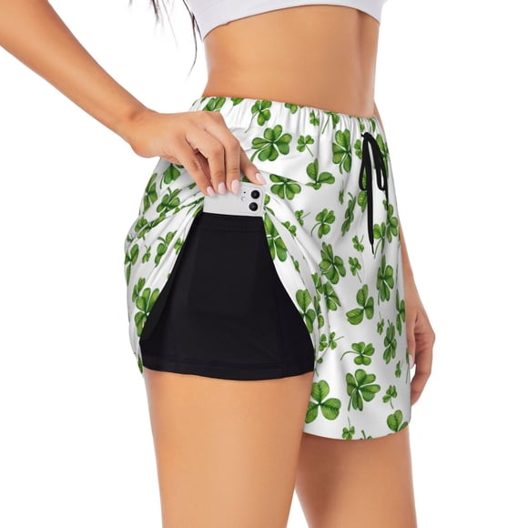 Cauagu St. Patrick's day Print Women's 2 in 1 Running Shorts Athletic Workout Gym Yoga Shorts Running Shorts for Women-Small