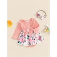 thumbnail image 2 of Biezeib Baby Girls Autumn Romper Dress Long Sleeve Flower Print Patchwork Romper with Headband, 2 of 6