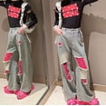 thumbnail image 7 of XIYNBAOK Pull on Petite Jeans Wide Jeans Black Ripped Jeans Cargo Pants Teen Clothes Athletic Clothes Little Girl Clothes Size 6-7, Pink 11-12 Years, 7 of 7